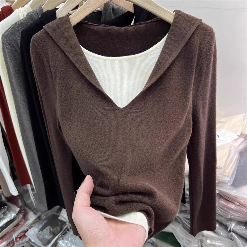 Wears outside hooded sweater autumn and winter tops for women