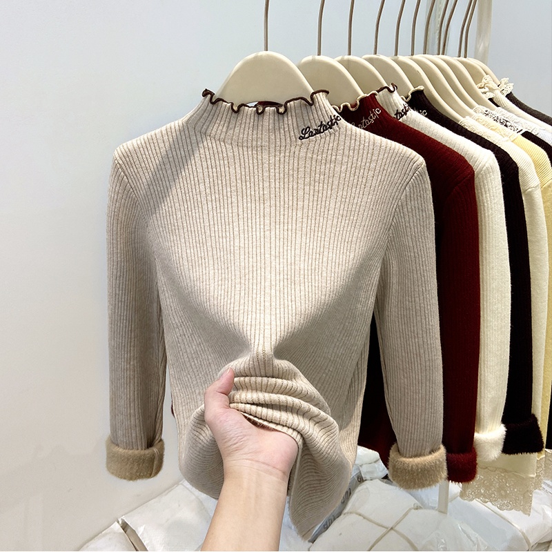 Letters wood ear tops pullover sweater for women