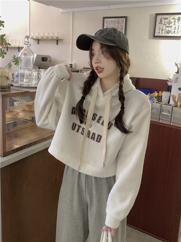 Long sleeve letters hoodie printing short tops