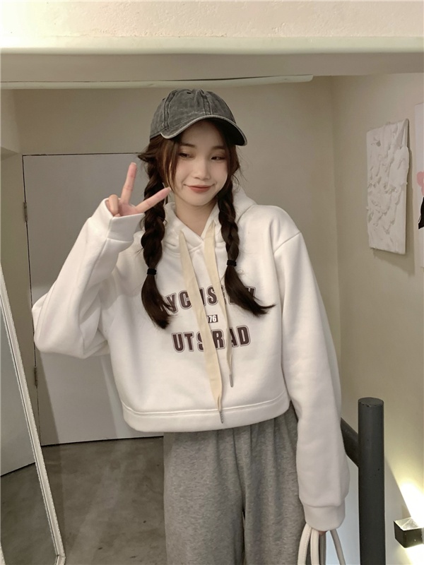 Long sleeve letters hoodie printing short tops