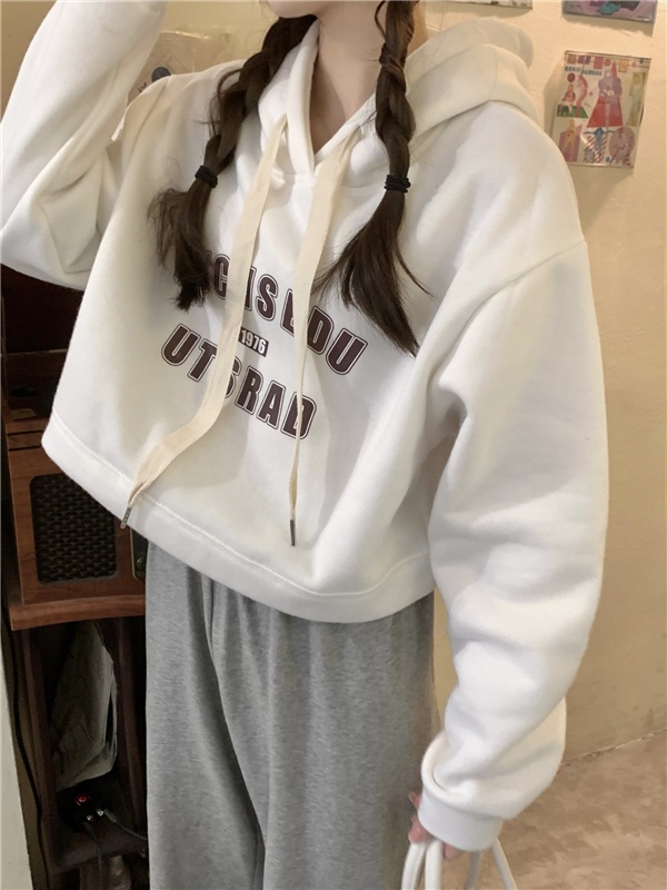 Long sleeve letters hoodie printing short tops