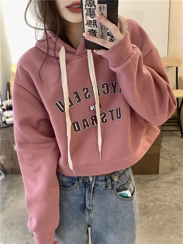 Long sleeve letters hoodie printing short tops