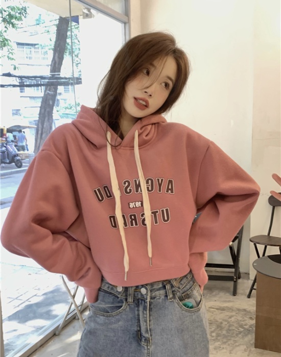 Long sleeve letters hoodie printing short tops