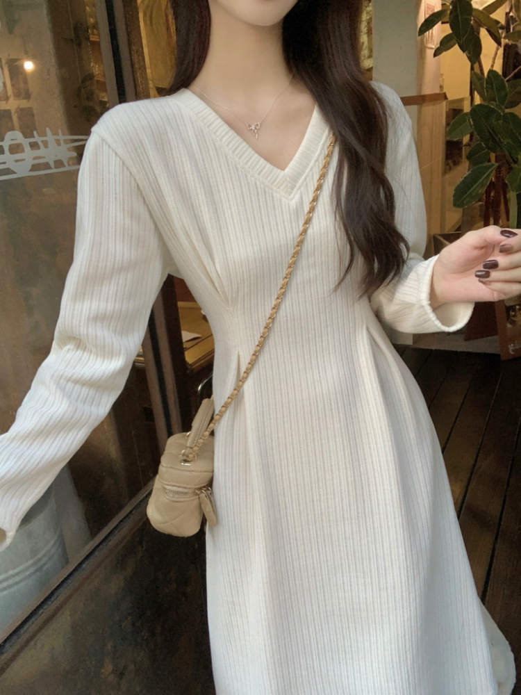 Retro dress pinched waist long dress for women