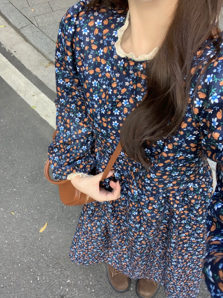 Lady temperament retro sweet France style floral dress