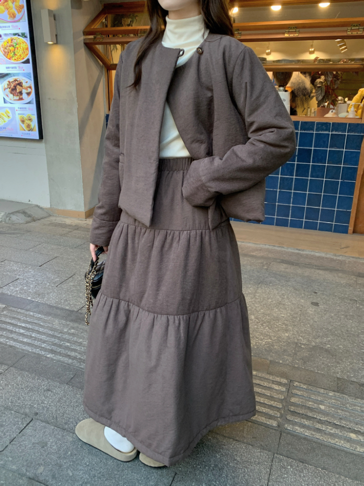 Short thick simple skirt loose clip cotton coat a set