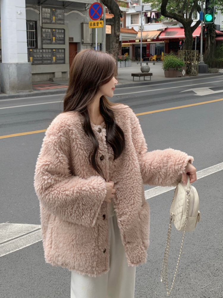 Casual winter all-match simple fur coat for women