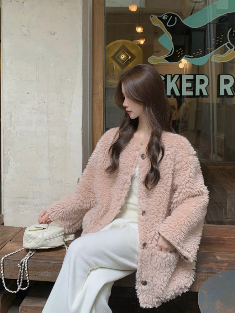 Casual winter all-match simple fur coat for women