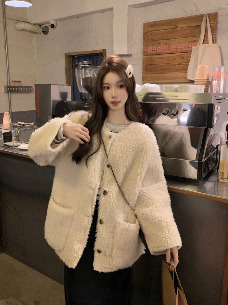 Casual winter all-match simple fur coat for women