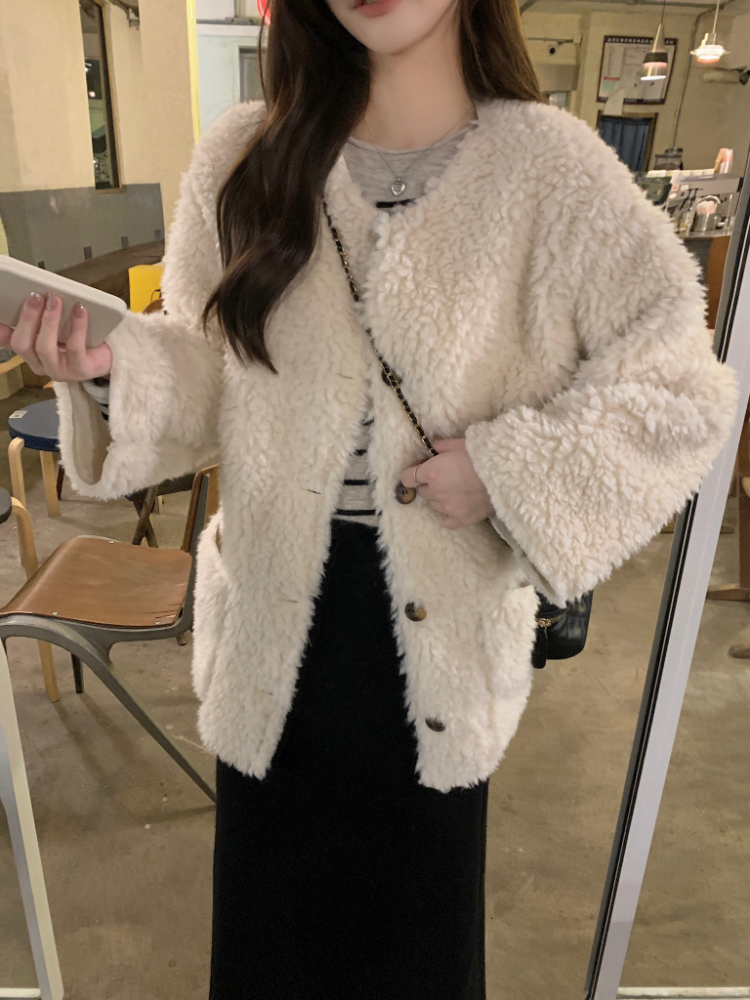 Casual winter all-match simple fur coat for women