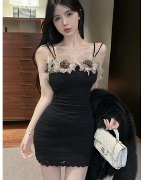 Slim temperament flowers spicegirl lace package hip dress