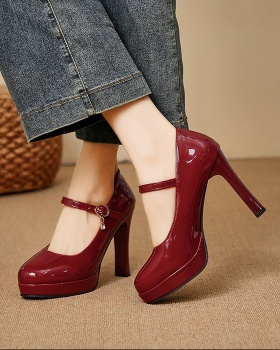 Patent leather platform fashion high-heeled shoes