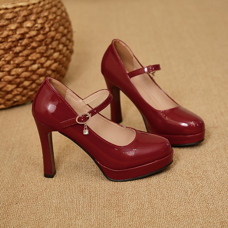 Patent leather platform fashion high-heeled shoes