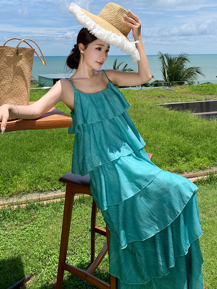 Sling temperament cake lotus leaf edges summer tender dress