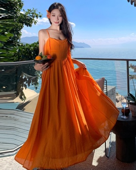 Summer pinched waist long dress sling vacation dress