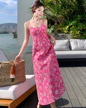 Hollow sling long dress pattern embroidery dress