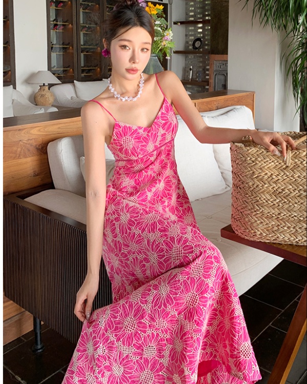 Hollow sling long dress pattern embroidery dress