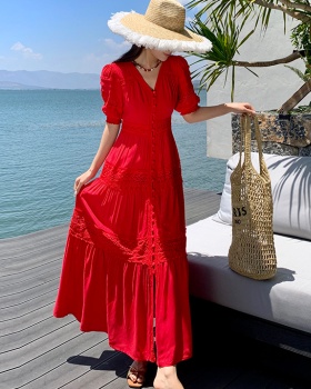 Red slim dress seaside beach dress