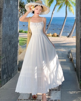 France style pinched waist long dress vacation dress