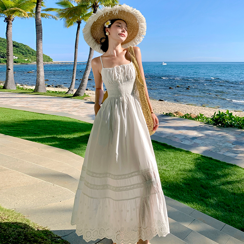 France style pinched waist long dress vacation dress