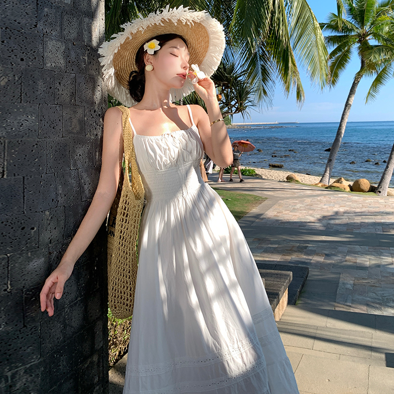 France style pinched waist long dress vacation dress