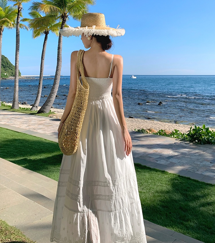 France style pinched waist long dress vacation dress