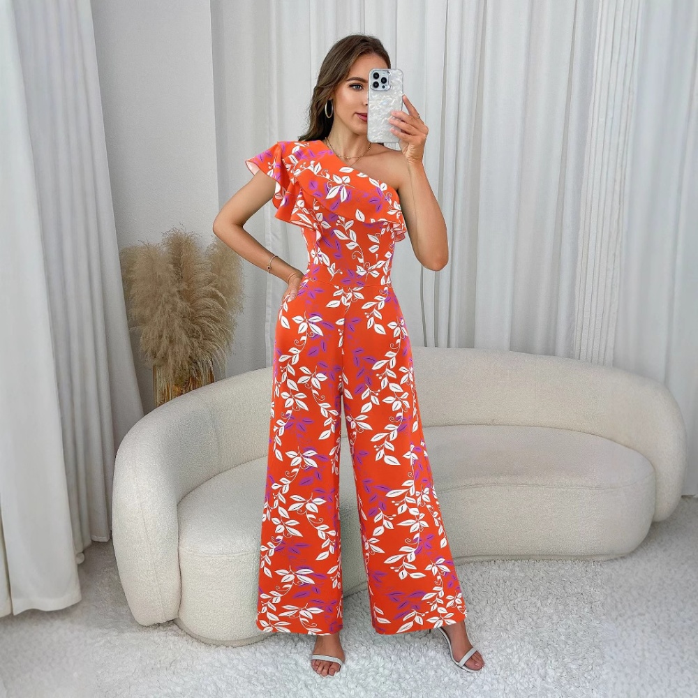 Pinched waist jumpsuit floral long pants for women