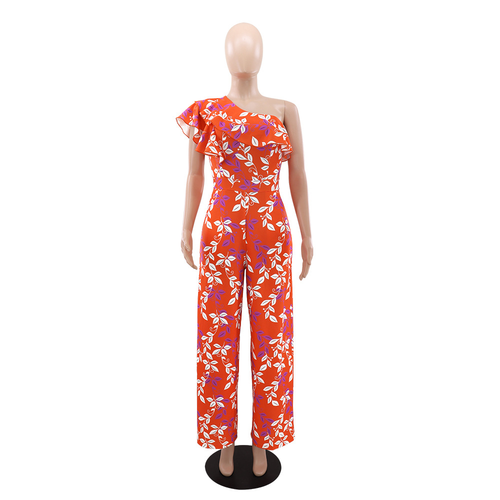 Pinched waist jumpsuit floral long pants for women