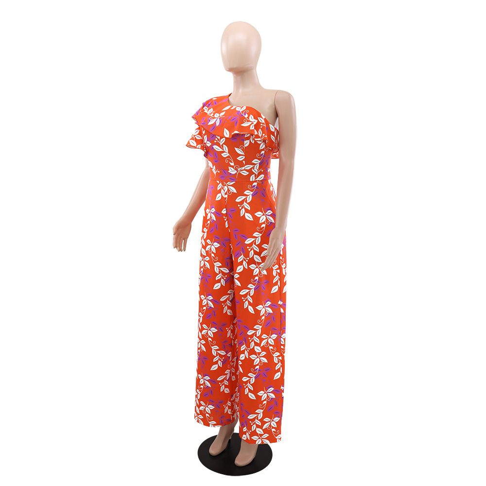 Pinched waist jumpsuit floral long pants for women