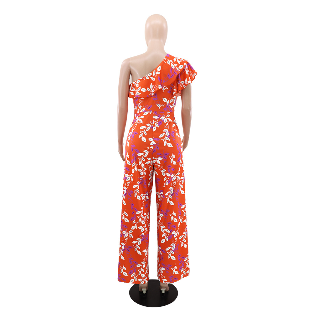 Pinched waist jumpsuit floral long pants for women