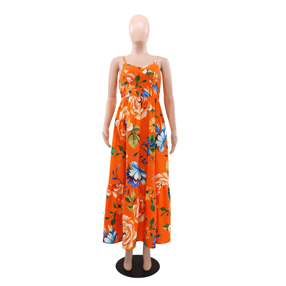 Temperament printing sling sexy flowers dress for women