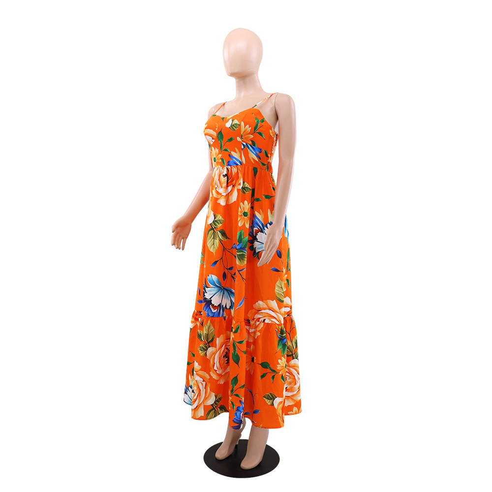 Temperament printing sling sexy flowers dress for women