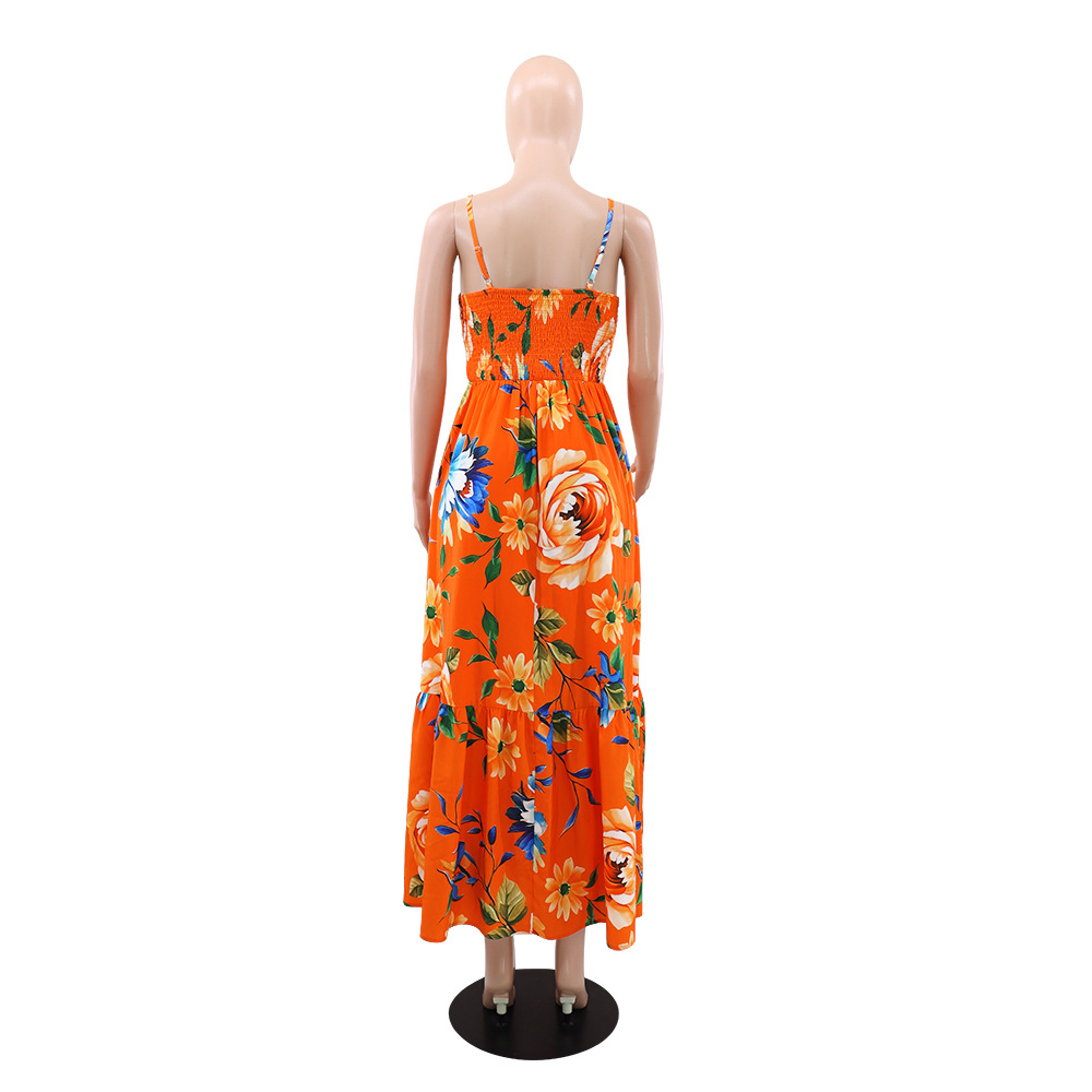 Temperament printing sling sexy flowers dress for women