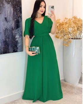 V-neck split sleeve long dress elegant dress