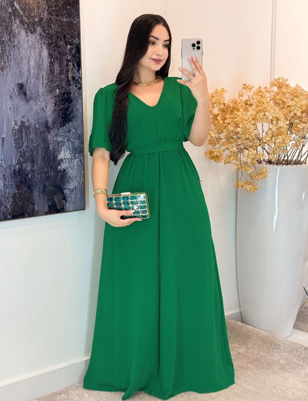 V-neck split sleeve long dress elegant dress