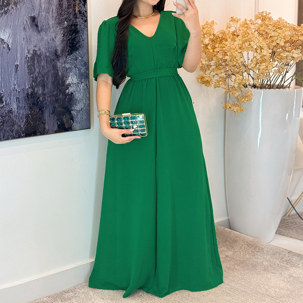 V-neck split sleeve long dress elegant dress