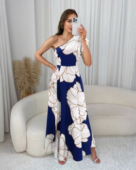 Temperament halter long dress zip big printing dress