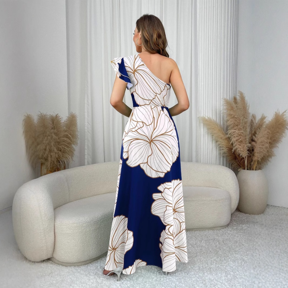 Temperament halter long dress zip big printing dress