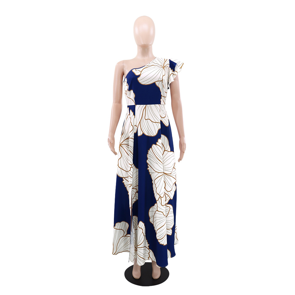 Temperament halter long dress zip big printing dress