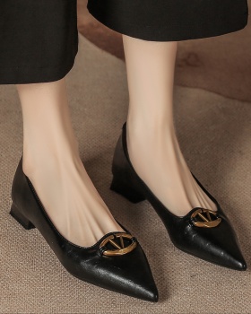 Metal buckles pointed shoes black high-heeled shoes for women