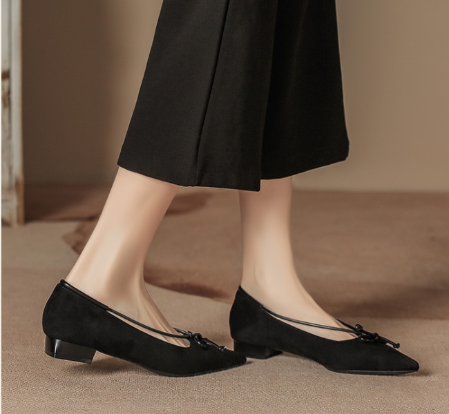 Fashion bow retro pointed thick microfiber broadcloth shoes