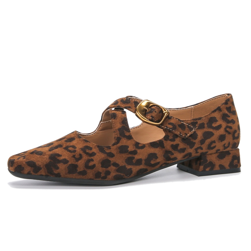 Fashion leopard broadcloth square head low thick shoes