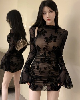 Lace France style retro flocking enticement dress for women