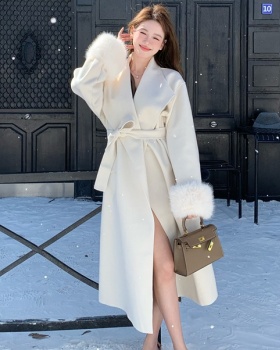 Autumn and winter long woolen coat woolen bandage business suit