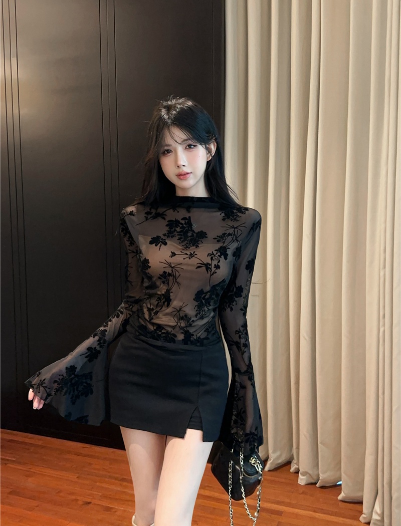 Half high collar slim tops sexy fashion shirts