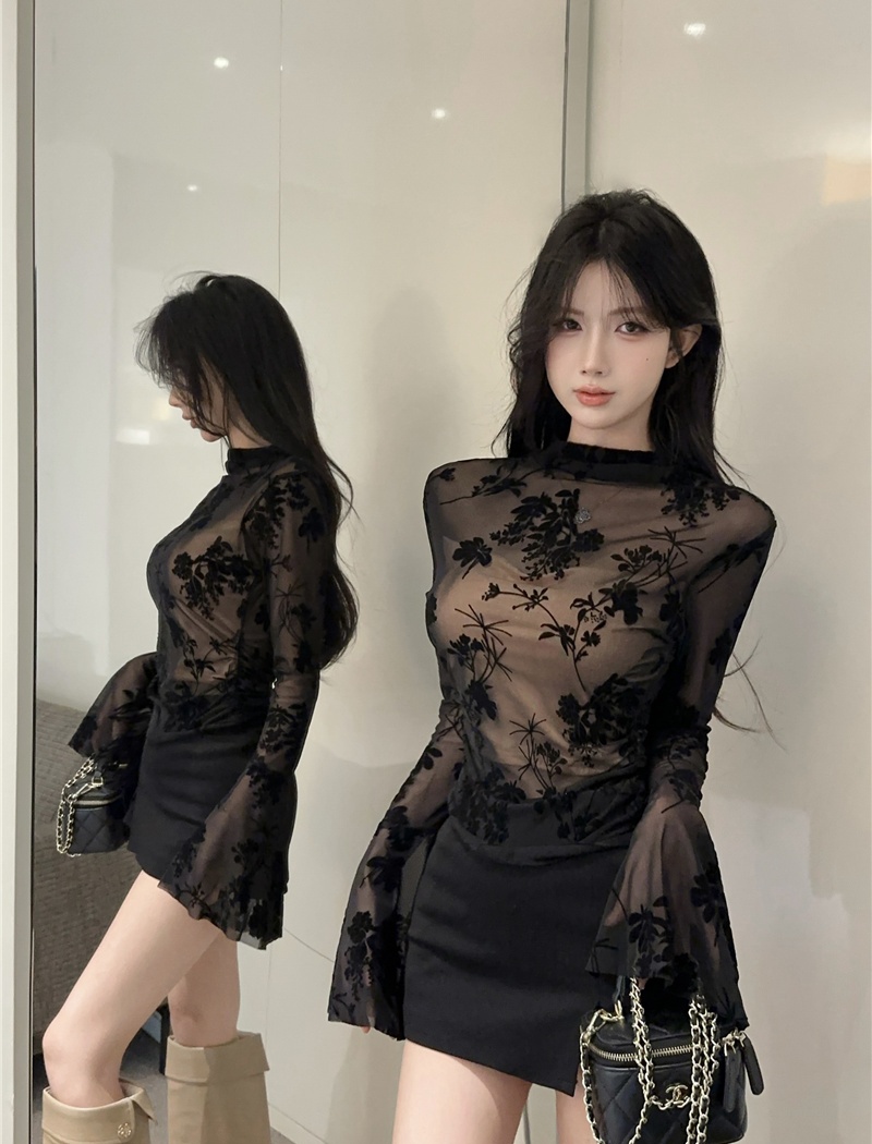 Half high collar slim tops sexy fashion shirts