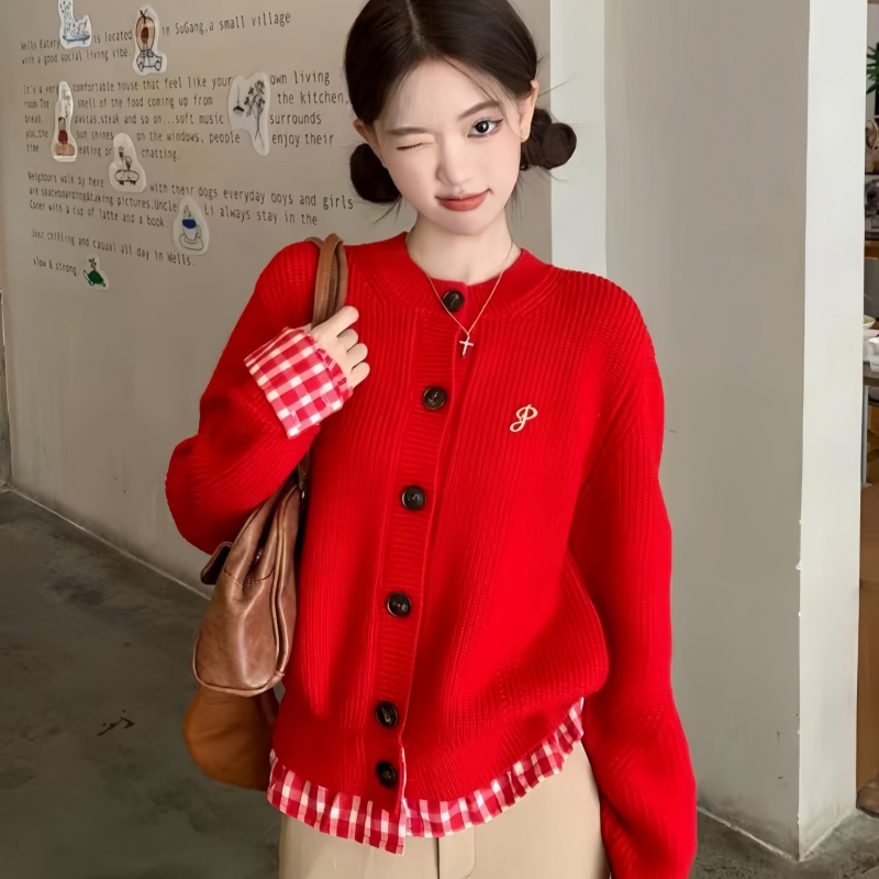 Autumn and winter sweater Pseudo-two tops for women