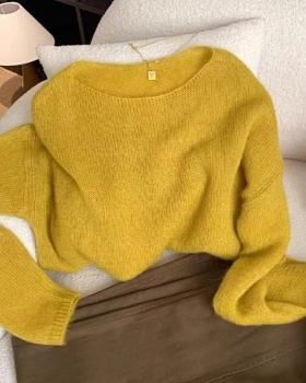 Horizontal collar tops knitted sweater for women