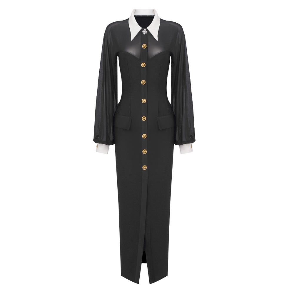 European style black cardigan catwalk dress for women