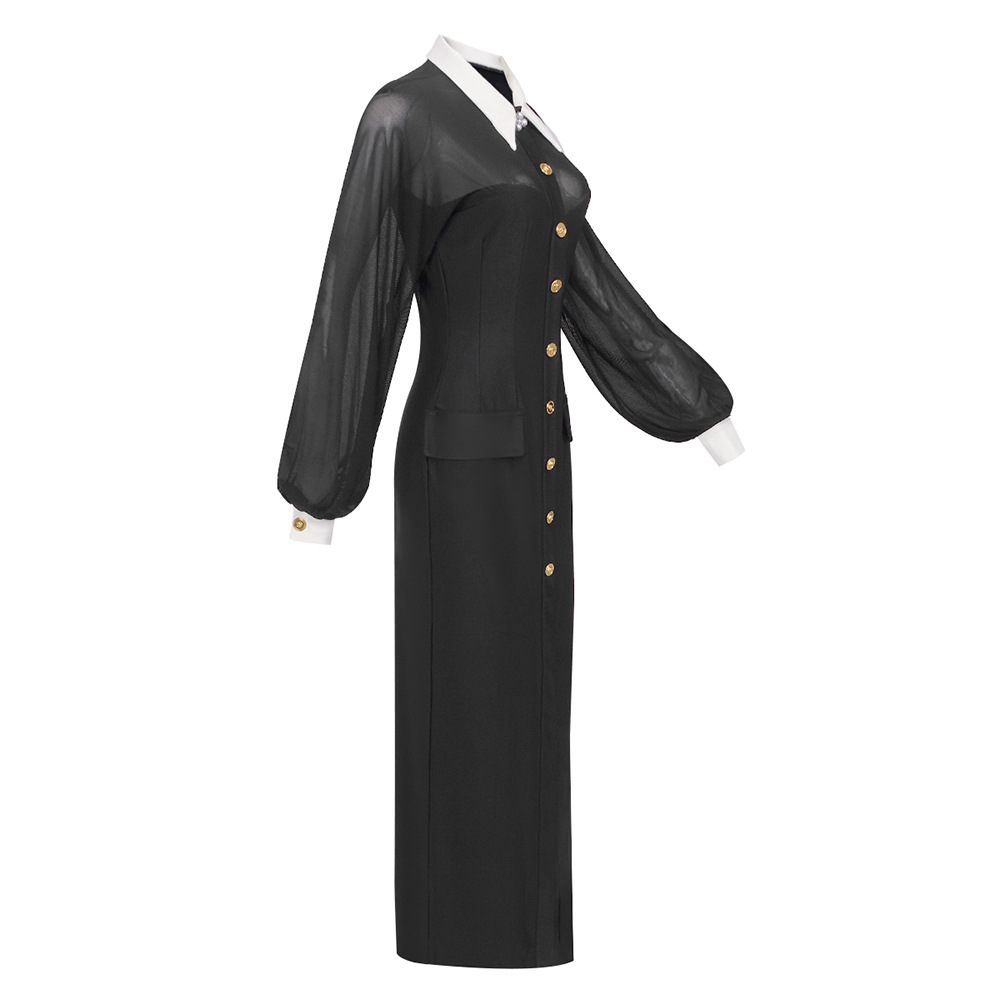 European style black cardigan catwalk dress for women